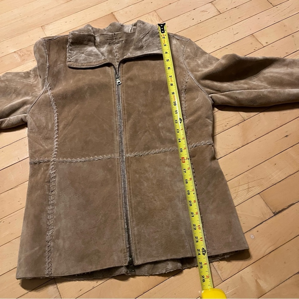 Vintage Guess Jacket Womens Small Tan Genuine Leather Faux Fur Lined Suede Y2K - Picture 6 of 10